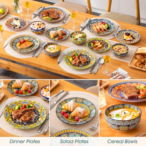 vancasso Plates and Bowls Sets,12-Piece Porcelain Dinnerware Set Service for 4, Bohemian Style Dishes Set for 4, Kitchen Dinner Set, Microwave and Dishwasher Safe, Scratch Resistant, Series KRVI - size: Service for 4 (12 Pcs)