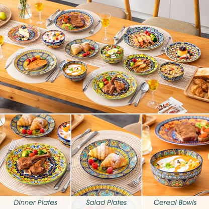 vancasso Plates and Bowls Sets,12-Piece Porcelain Dinnerware Set Service for 4, Bohemian Style Dishes Set for 4, Kitchen Dinner Set, Microwave and Dishwasher Safe, Scratch Resistant, Series KRVI - size: Service for 4 (12 Pcs)