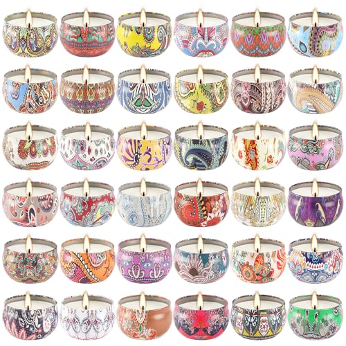 Scented Candle Gifts Set 36 Pack Soy Wax Travel Tin Jar Candles for Home 2.5 OZ Scented Candles for Mom for Christmas, Birthday, Thanksgiving, Mother's Day. - color: 36Brown-Classical style