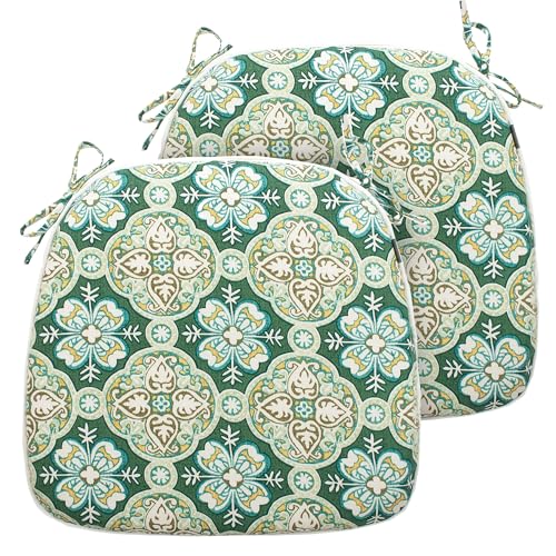 FUNHOME Indoor/Outdoor Chair Cushions Set of 2, 17x16x2Inch-Green Medal | Round Corner Patio Chair Pads with Ties, Water-Resistant, Patio Seat Cushions for Home Garden Furniture Decoration - color: Green Medal, size: Set of 2
