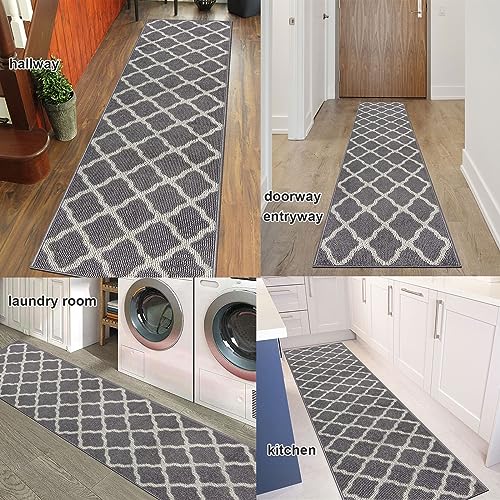 SHACOS Washable Kitchen Runner Rug 2'x8', Dirt Trapping Entryway Rug Runners, Non Slip Rubber Backing Hallway Carpet Runners Floor Mats, Light Gray - color: Light Gray, size: 2' x 8'