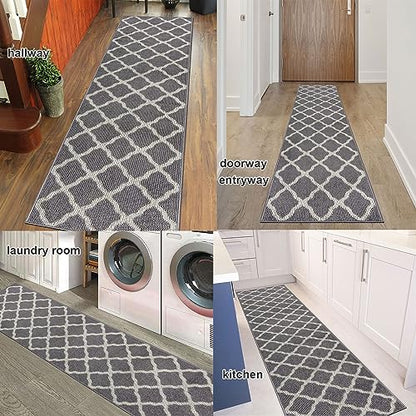 SHACOS Washable Kitchen Runner Rug 2'x8', Dirt Trapping Entryway Rug Runners, Non Slip Rubber Backing Hallway Carpet Runners Floor Mats, Light Gray - color: Light Gray, size: 2' x 8'