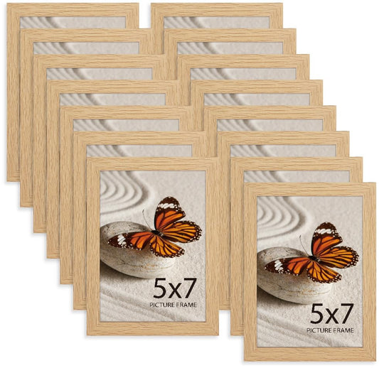 Memory Island 5x7 Photo Frames for Wall and Tabletop Display, 5 by 7 Natural Wood Grain Picture Frames with HD Plexiglass, Set of 15 - color: Natural Wood Grain, size: 5x7"