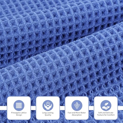 MICROFI New Microfiber Waffle Bath Towels, 3 Pieces, Oversized, Soft, Absorbent, Fast Drying, Lint Free, Includes Bath, Face and Hand Towels 430 GSM - color: Dark Blue