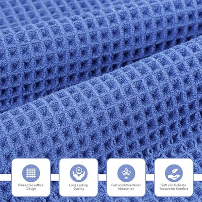 MICROFI New Microfiber Waffle Bath Towels, 3 Pieces, Oversized, Soft, Absorbent, Fast Drying, Lint Free, Includes Bath, Face and Hand Towels 430 GSM - color: Dark Blue