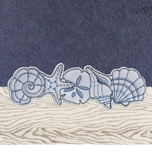 Seaside 4-Piece Luxury Towel Set, Sparkling Seashell Applique, Plush Turkish Cotton, Durable & Quick Dry, Nautical Bath Ensemble, 2 Bath 2 Hand Towels, Marine - color: Marine, size: 2 Pcs Bath 2 Pcs Hand Towel