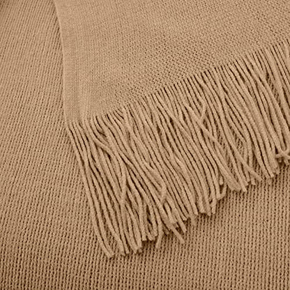 Vonty Light Brown Knitted Blanket with Tassels Fringe 50" x 60", Super Soft Knit Throw Blanket, Farmhouse Decorative Lightweight Blanket for Couch, Sofa, Bed | Super Soft And Lightweight, Year-Round Cozy Warmth, Farmhouse Decorative Style, Machine Washabl