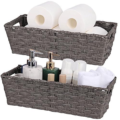 2-Pack Plastic Wicker Toilet Paper Baskets, 15.75"x6.75"x4.75", Dark Grey | onlytak Woven Baskets for Bathroom, Toilet Tank, Shelf Organization, Home Decor - color: Dark Grey, size: 15¾" x 6¾" x 4¾"
