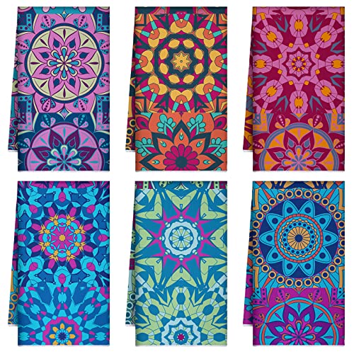 Boyiee 6 Pcs Mandala Kitchen Towels Boho Floral Kitchen Decor | Absorbent Towels, Boho Housewarming Gift, Multicolor Mandala Flower Decorative Accessories for Kitchen Bathroom, 24x16 Inches - color: Mandala