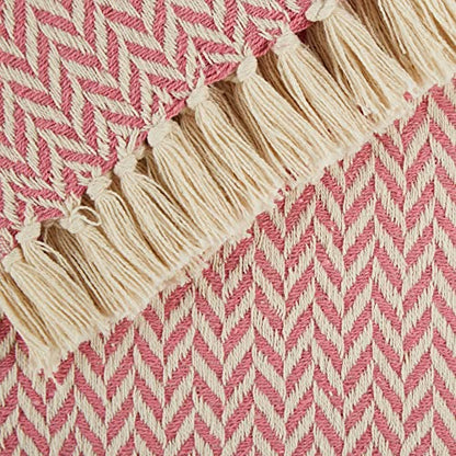DII Modern Zig Zag Throw Blanket Woven Cotton, Hand-Knotted 2.5" Fringe, 50x60, Blush Pink - color: Blush Pink, size: 50x60"