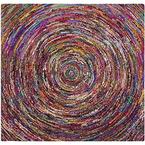 SAFAVIEH Nantucket Collection Area Rug - 6' Square, Multi, Handmade Boho Abstract Circle Cotton, Ideal for High Traffic Areas in Living Room, Bedroom (NAN315A) - size: 6' x 6' (Square)