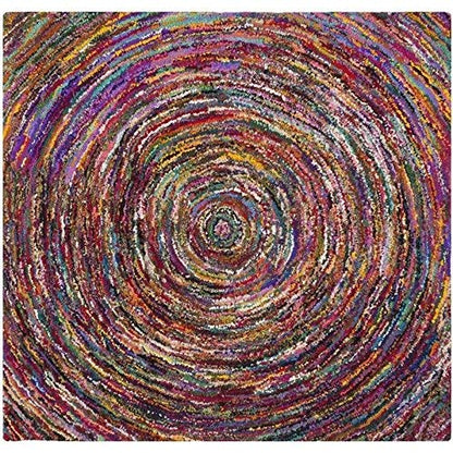 SAFAVIEH Nantucket Collection Area Rug - 6' Square, Multi, Handmade Boho Abstract Circle Cotton, Ideal for High Traffic Areas in Living Room, Bedroom (NAN315A) - size: 6' x 6' (Square)
