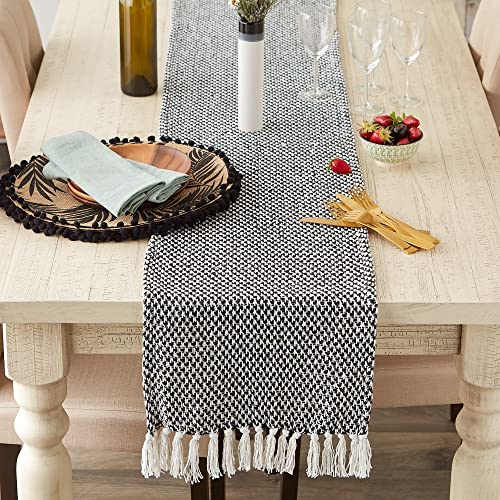 DII Woven Basics Collection 100% Cotton Knit Table Runner, 15x108, Black - color: Black, size: 15x108"