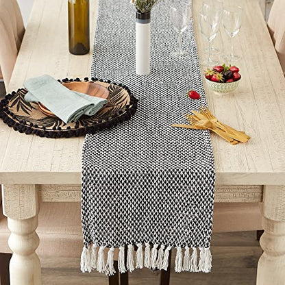 DII Woven Basics Collection 100% Cotton Knit Table Runner, 15x108, Black - color: Black, size: 15x108"