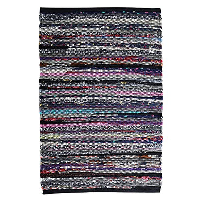 Ramanta Home Cotton Chindi Rag Rug 2ft x 3ft, Dark Multi | Cotton Washable Hosiery Rug, Boho Farmhouse - Living Room, Kitchen, Entryway- 24"x36" - color: Dark Multi Hoisery, size: 2 x 3 feet