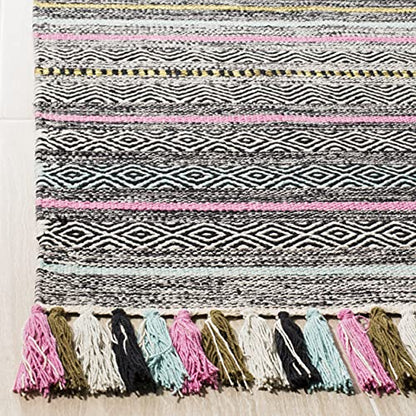 SAFAVIEH Montauk Collection Accent Rug - 2'6" x 4', Black & Multi, Handmade Boho Stripe Fringe Cotton, Ideal for High Traffic Areas in Entryway, Living Room, Bedroom (MTK901B) - color: Black/Multi, size: 2'6" x 4' (Rectangular)