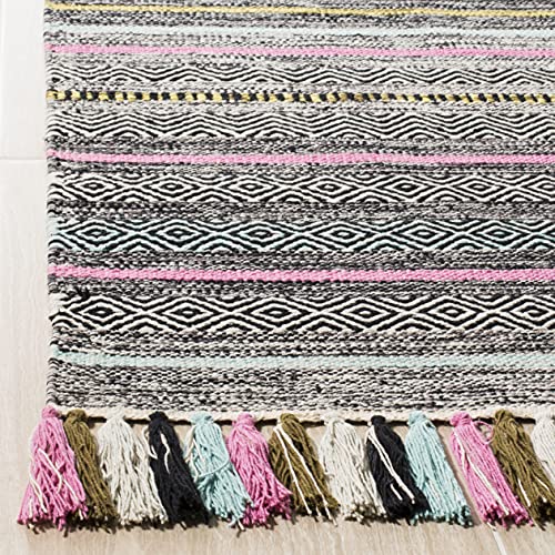 SAFAVIEH Area Rug 8x10 - Montauk Collection - Large - Black & Multi, Handmade Cotton, Boho Stripe Fringe Design, Ideal for Living Room, Bedroom, Office, Dining Space (MTK901B) - color: Black/Multi, size: 8' x 10' (Rectangular)