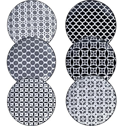 LEHAHA Ceramic 6'' Appetizer Plates Set of 6, Small Dessert/Salad Plates, Black Round Serving Plates, Porcelain Dinnerware Dishes for Cake, Waffle, Pasta,snacks, cookie, Microwave & Dishwasher Safe - color: Black/White