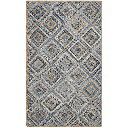 SAFAVIEH Cape Cod Collection Accent Rug - 3' x 5', Natural & Blue, Handmade Flat Weave Diamond Braided Jute & Denim, Ideal for High Traffic Areas in Entryway, Living Room, Bedroom (CAP354A) - color: Natural/Blue, size: 3' x 5' (Rectangular)