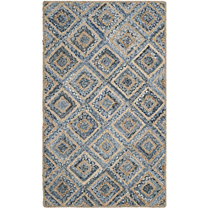 SAFAVIEH Cape Cod Collection Accent Rug - 3' x 5', Natural & Blue, Handmade Flat Weave Diamond Braided Jute & Denim, Ideal for High Traffic Areas in Entryway, Living Room, Bedroom (CAP354A) - color: Natural/Blue, size: 3' x 5' (Rectangular)