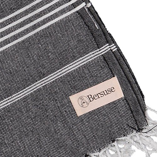 Bersuse Towels Anatolia XL Beach Blanket Throw Blanket Turkish Towel 100% Cotton Extra-Large Quick-Dry Lightweight Premium Peshtemal Towel - 61x82 Inches, Black - color: Black