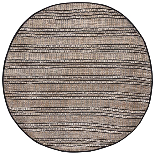 SAFAVIEH Natural Fiber Collection 7' Round Black/Natural NFB651Z Handmade Flat Weave Stripe Jute & Cotton Jute Area Rug - color: Black/Natural, size: 7' (Round)
