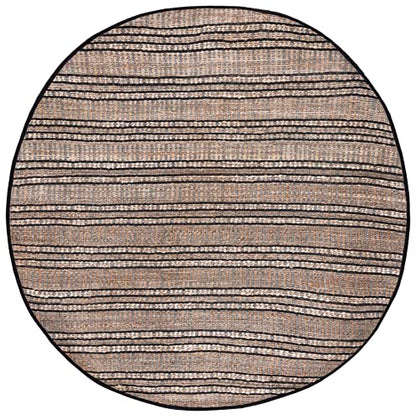 SAFAVIEH Natural Fiber Collection 7' Round Black/Natural NFB651Z Handmade Flat Weave Stripe Jute & Cotton Jute Area Rug - color: Black/Natural, size: 7' (Round)