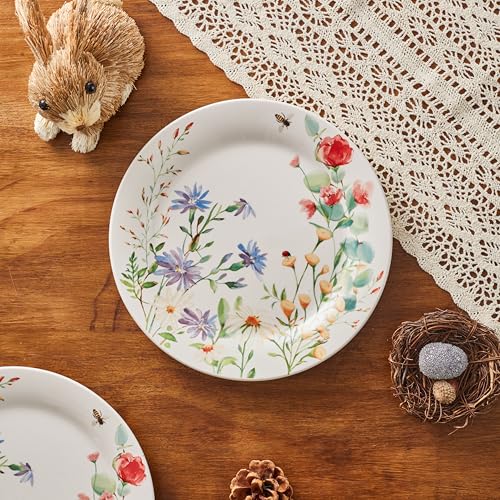 Bico Summer Provence Salad Plates Set of 4, 8.75 Inch Ceramic Dessert Plates for Salad, Appetizer, Side Dishes, Microwave and Dishwasher Safe, Gift for Housewarming and Thanksgiving - color: Summer Provence