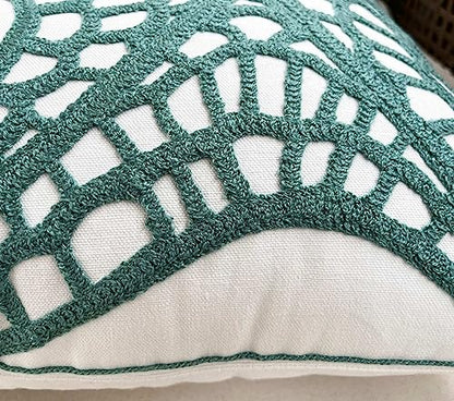 Embroidered Nautical Decor Pillow Cover,Square 18 Inches Decorative Canvas Pillow Cover for Nautical Style Deco by (Seagreen-Starfish-New)