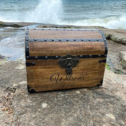 Personalized Treasure Chest with Card Slot, Antique Lock & Skeleton Keys (Medium 11x8x8) – Pirate Decor, Wooden Keepsake Box, Decorative Wooden Box for Weddings & Anniversaries - size: Medium 11x8x8