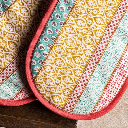Maison d' Hermine Double Oven Mitts 100% Cotton Double Oven Glove (7"x35") | Heat Resistant BBQ Cooking Gloves with Loop Baking Grilling Kitchen Hotel Home Farmhouse Spring Summer - Provence - color: 002 - Provence, size: 7" x 35" (Double Oven Mitt)