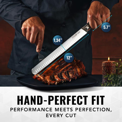 Cutluxe Brisket Knife, 12" Carving & Slicing Knife for Meat & BBQ | Razor Sharp German Steel, Full Tang Ergonomic Handle, Sheath Included – Grilling Gift for Men - size: Brisket Knife