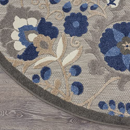 Nourison Home Aloha Natural Blue 5'3" x Round Area Rug - Easy Clean, Non Shedding, Bed Room, Living Room, Dining Room, Kitchen (5' x Round) - color: Natural Blue, size: 5'3" (Round)