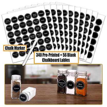 SWOMMOLY 30 Pcs Glass Spice Jars with Lids, 4oz Spice Bottles with Labels | Square Spice Containers with Shaker Lids, 703 Labels, Chalk Marker, Funnel- Seasoning Bottles for Racks, Cabinets, Drawers - size: 4 OZ