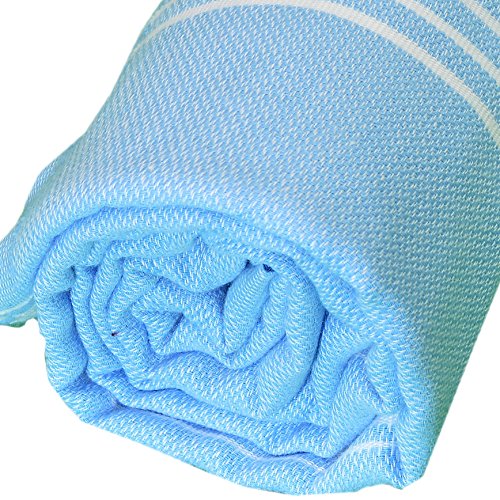 Bersuse Towels Anatolia XL Beach Blanket Throw Blanket Turkish Towel 100% Cotton Extra-Large Quick-Dry Lightweight Premium Peshtemal Towel - 61x82 Inches, Blue - color: Blue