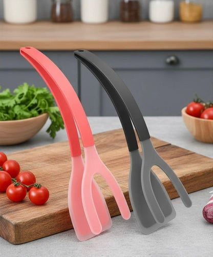 Silicone Spatula Tongs Set of 2 – Heat Resistant 2-in-1 Grip & Flip Non-Stick Cooking Tongs for Pancakes, Eggs, Fish & More – Silicone Kitchen Tool Set (Black & Red)
