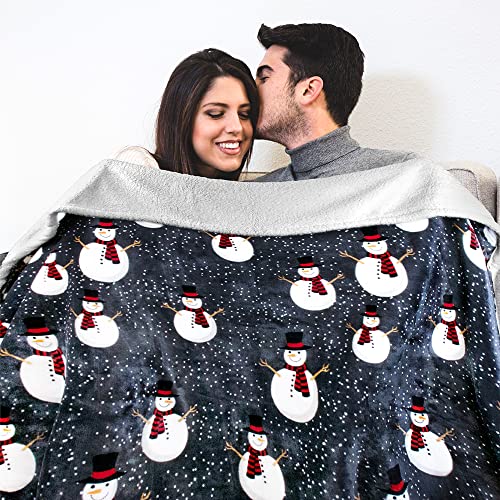 PAVILIA Premium Christmas Sherpa Throw Blanket, 60x80, Grey Snowman Cozy Fleece Holiday Blanket, Reversible Plush Winter Throw for Couch & Bed, Ultra Soft Warm Christmas - color: Snowman Charcoal, size: 60 x 80 Inches