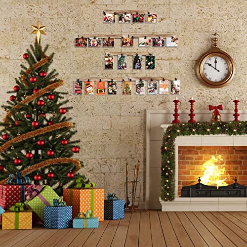 6 Wooden Wall Hanging Photo Frames With 27 Clips, Decorative Collage Picture Frame, No Drilling Required, Adhesive Stickers, Easy to Install, Carbonized Brown - color: Brown