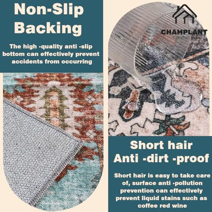 CHAMPLANT Washable Area Rug 10'x14' Boho Design Non-Shedding Easy Care Ideal for High Traffic Areas in Living Room Bedroom Office Coffee Table Kitchen Large Carpet - color: Dark Red Flowers, size: 10' x 14' (Rectangular)