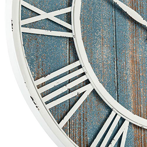 24" Coastal Wall Clock - Metal & Solid Wood Noiseless Weathered Beach Blue Wall Clock (Coastal Blue, 24-inch) - color: Coastal Blue, size: 24-inch