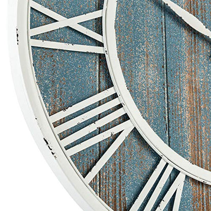 24" Coastal Wall Clock - Metal & Solid Wood Noiseless Weathered Beach Blue Wall Clock (Coastal Blue, 24-inch) - color: Coastal Blue, size: 24-inch