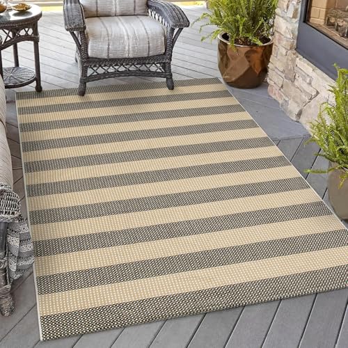 Indoor Outdoor Rugs 4'x6', Washable Outdoor Patio Rug Tan Camping Rug | Front Porch Rug Cotton Woven Outdoor Mat Entryway Rugs Indoor Area Rugs Floor Mat for Backyard/Kitchen/Bedroom/Living Room - color: Tan/Black/White, size: 4' x 6' (Rectangular)