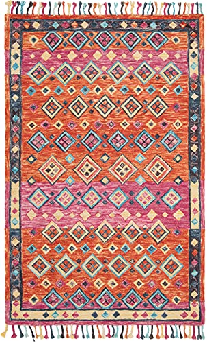 SAFAVIEH Aspen Collection Area Rug - 6' x 9', Orange & Fuchsia, Handmade Boho Braided Tassel Wool, Ideal for High Traffic Areas in Living Room, Bedroom (APN138A) - size: 6' x 9' (Rectangular)