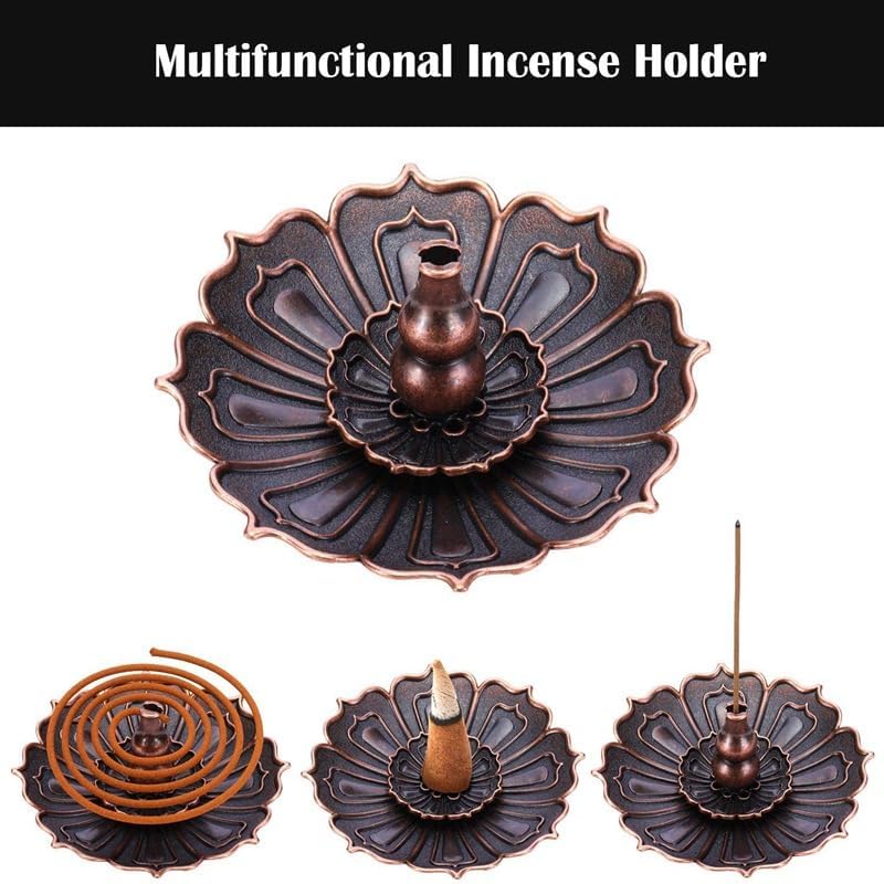 Incense Holder with Incense Stick Tray,Multi-Functional Incense Burner and Stick Holder Combo,Ash Holder (1, Golden,Dull Red) - color: Golden,dull Red