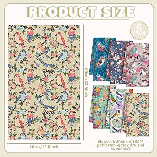 Redbaker 6 Pcs Bird Kitchen Towels Retro Floral Absorbent Dishcloth Set | Decorative Hand Towels with Birds Wildflower Prints, Kitchen Cleaning Cooking Baking, Housewarming Gift for Bird Lovers - style: Garden