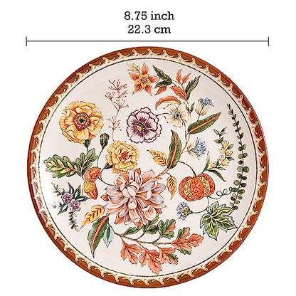 Bico Blooming Moment Salad Plates Set of 4, 8.75 Inch Ceramic Dessert Plates for Salad, Appetizer, Side Dishes, Microwave and Dishwasher Safe, Gift for Housewarming and Thanksgiving - color: Blooming Moment