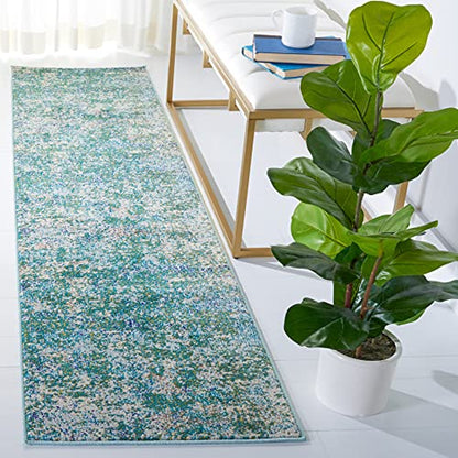 SAFAVIEH Madison Collection 2'2" x 10' GreenTurquoise MAD471Y Modern Abstract Non-Shedding Entryway Foyer Living Room Kitchen Runner Rug - color: Green/Turquoise, size: 2'2" x 10' (Runner)