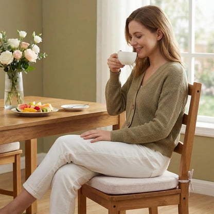 D-Shaped Chair Cushions Set of 1, Chair Pads with Ties, 17" x 16" | 2" Thick Non Slip Seat Cushion for Dining & Kitchen Chairs, 40D Foam, Removable Washable Cover, Beige - color: Beige