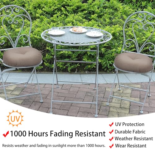 Magpie Fabrics 15" Round Bistro Seat Cushions with Ties, Set of 2, Waterproof All Weather Tufted 4" Thick Patio Chair Pads for Home Garden Dining Metal Stool - Brown - color: Brown