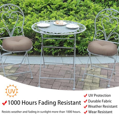 Magpie Fabrics 15" Round Bistro Seat Cushions with Ties, Set of 2, Waterproof All Weather Tufted 4" Thick Patio Chair Pads for Home Garden Dining Metal Stool - Brown - color: Brown